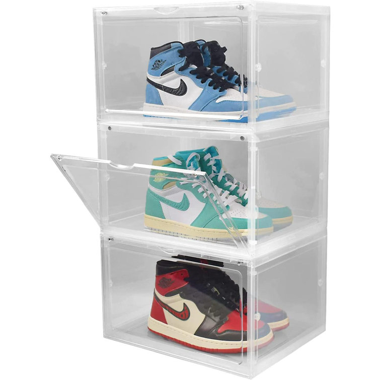 Symple Stuff Large Hard Plastic Shoe Box, SideOpen Shoe Boxes Clear Plastic Stackable Shoe
